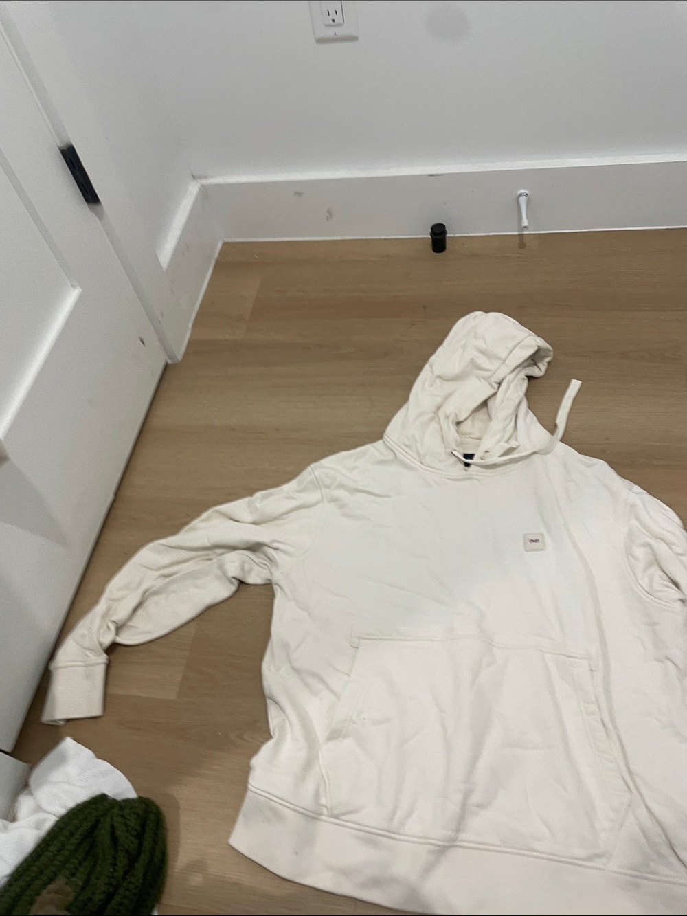 Men's Cream Pullover Hoodie with Small Chest Logo